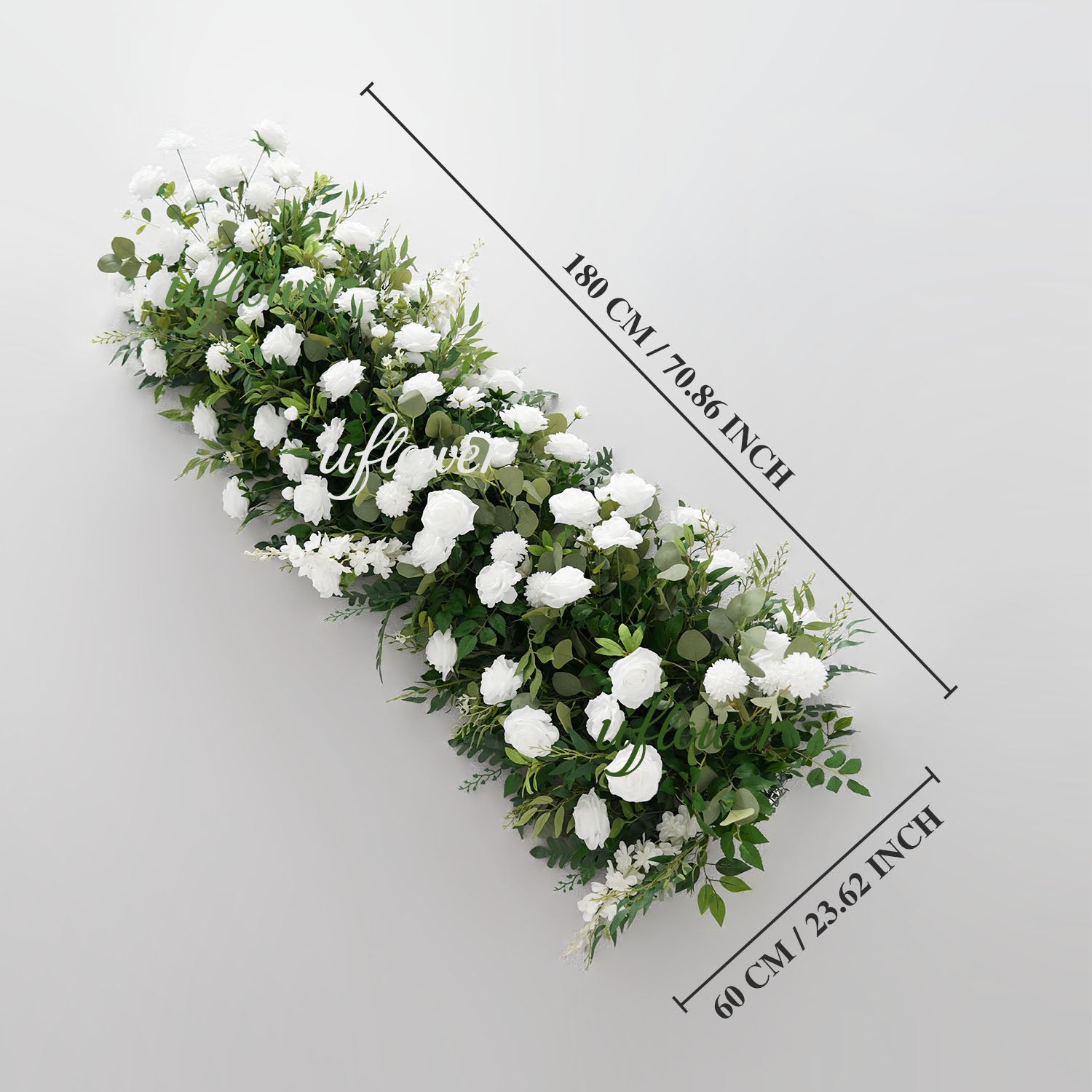 Uflower White Rose Green Leaf Floral Row Decor Wedding Backdrop Door Arch